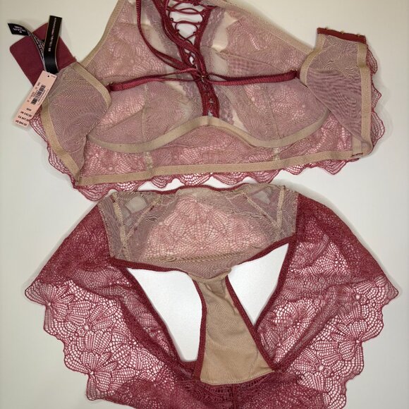 Victoria's Secret Bralette Set Womens Size Medium Rose Lace Strappy Cross Back - Picture 8 of 9